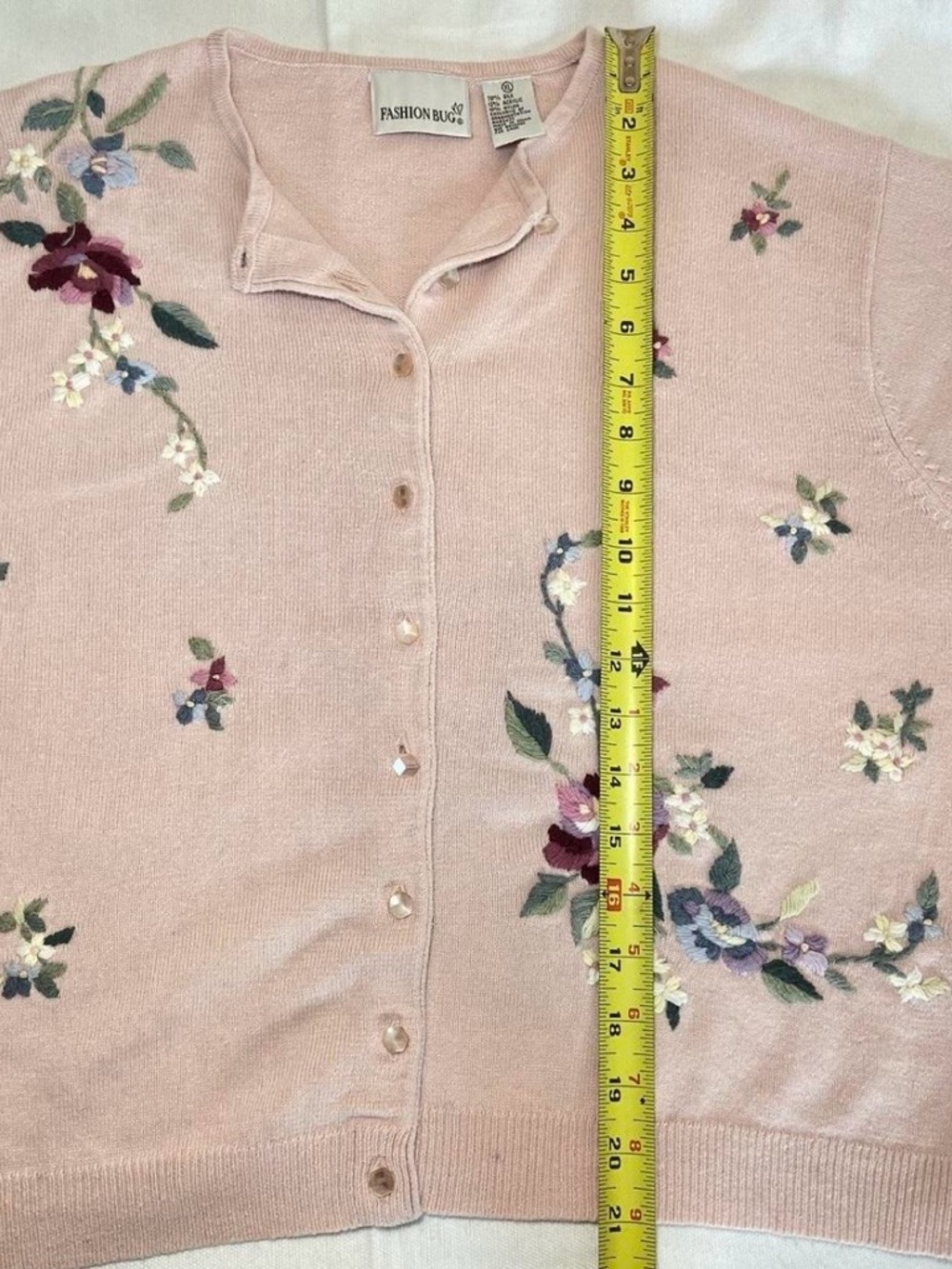 SOLD VTG 90s light pink silk embroidered floral button up cardigan Cottage - Picture 5 of 8